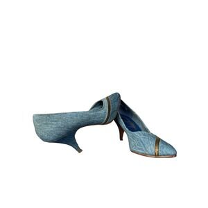 Vintage She's Sassy Women's Denim High Heel Pumps With Zipper Accent Size 8.5 M